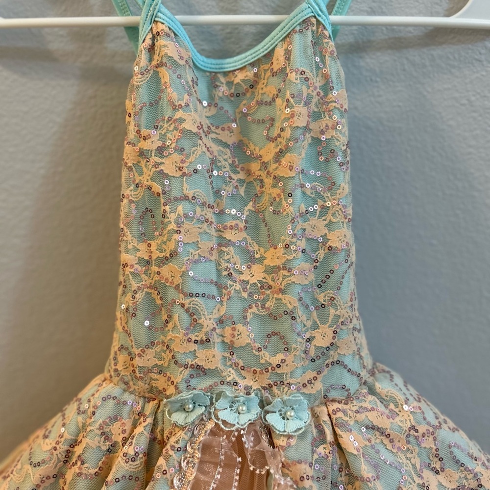 Revolution Kids Dance Costume in Aqua and Peach